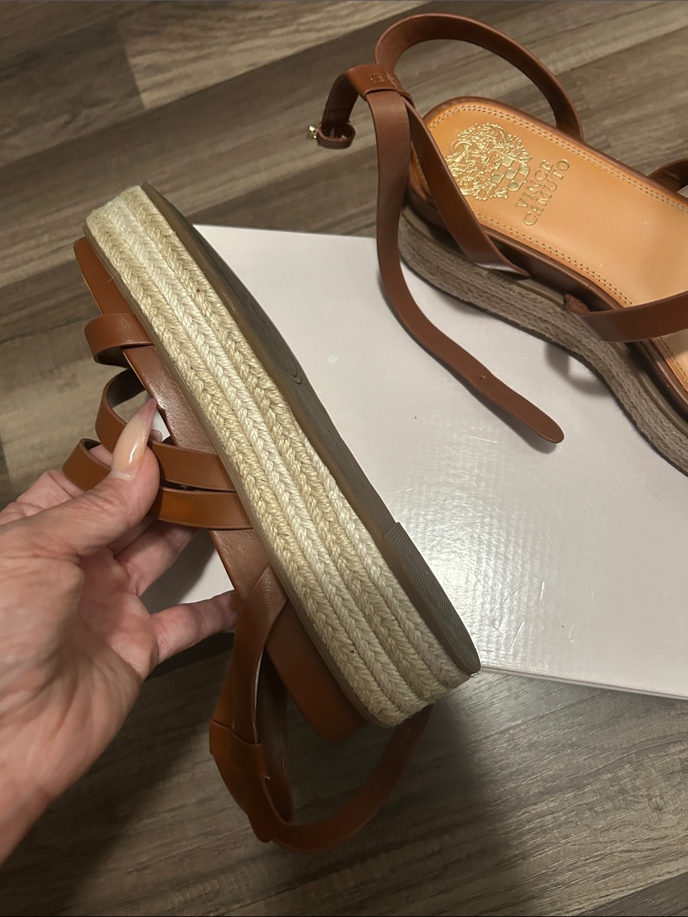 Vince Camuto Tan Strappy Espadrille Wedge Sandals - Picture 3 of 7